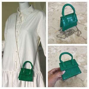 Ultra Mini Le Chiquito Green Croc Embossed Faux Leather Bag w/ Chain Strap